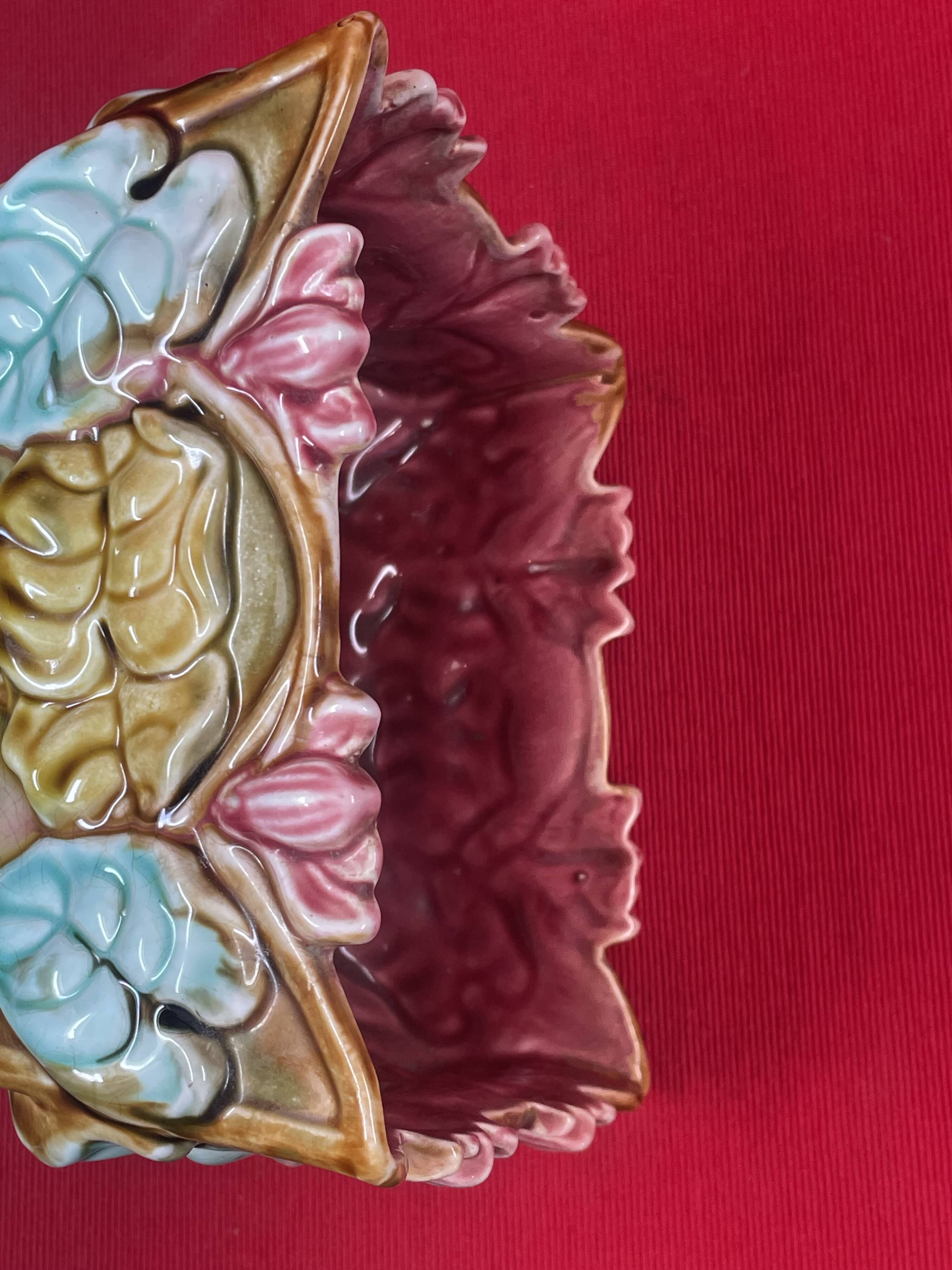 Barbotine flower pot with cyclamen floral decoration - Onnaing - Height 16 cm