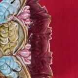 Barbotine flower pot with cyclamen floral decoration - Onnaing - Height 16 cm