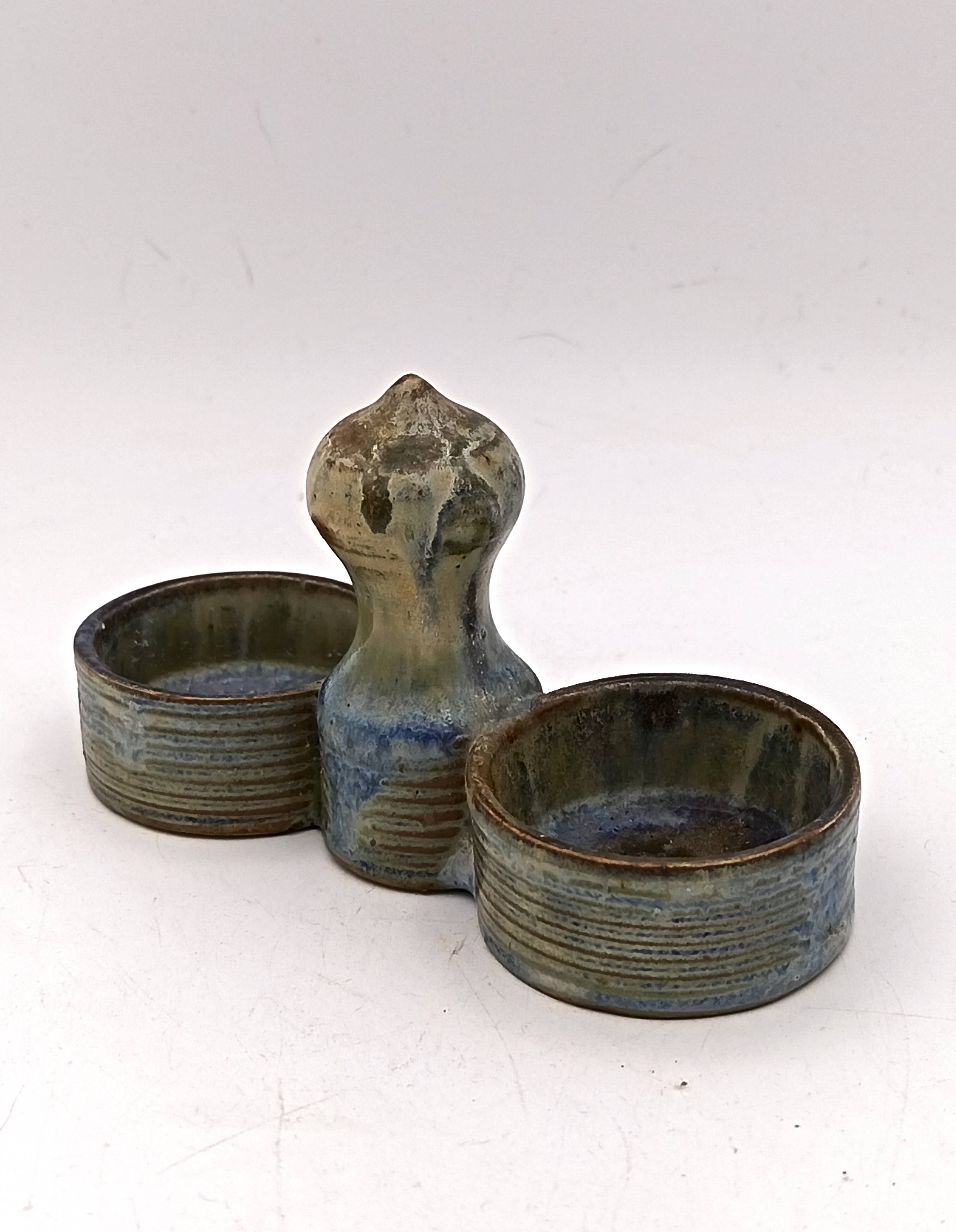 Glazed stoneware salt cellar signed Jean Maubrou.