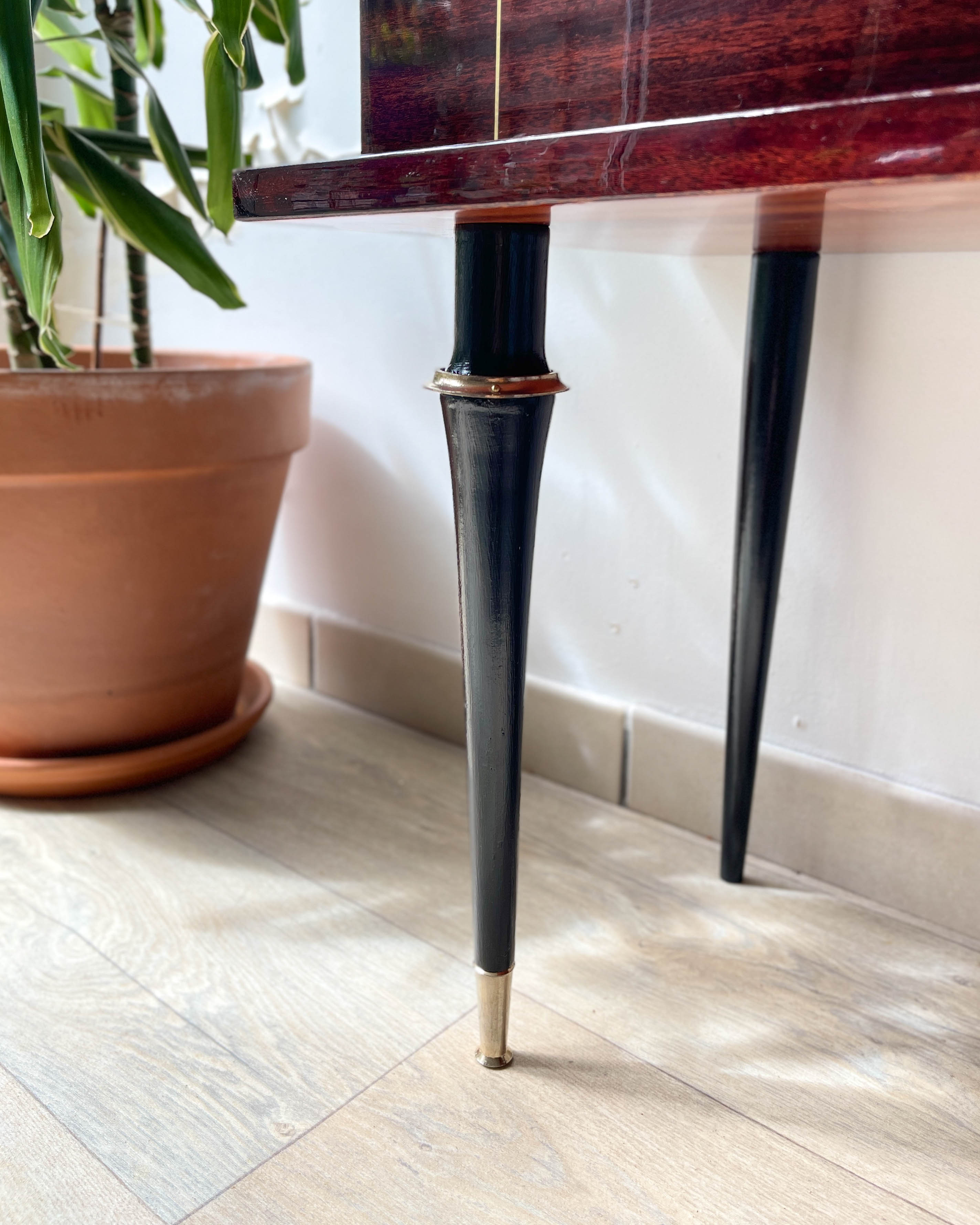 Vintage wood and brass bedside table Art Deco style