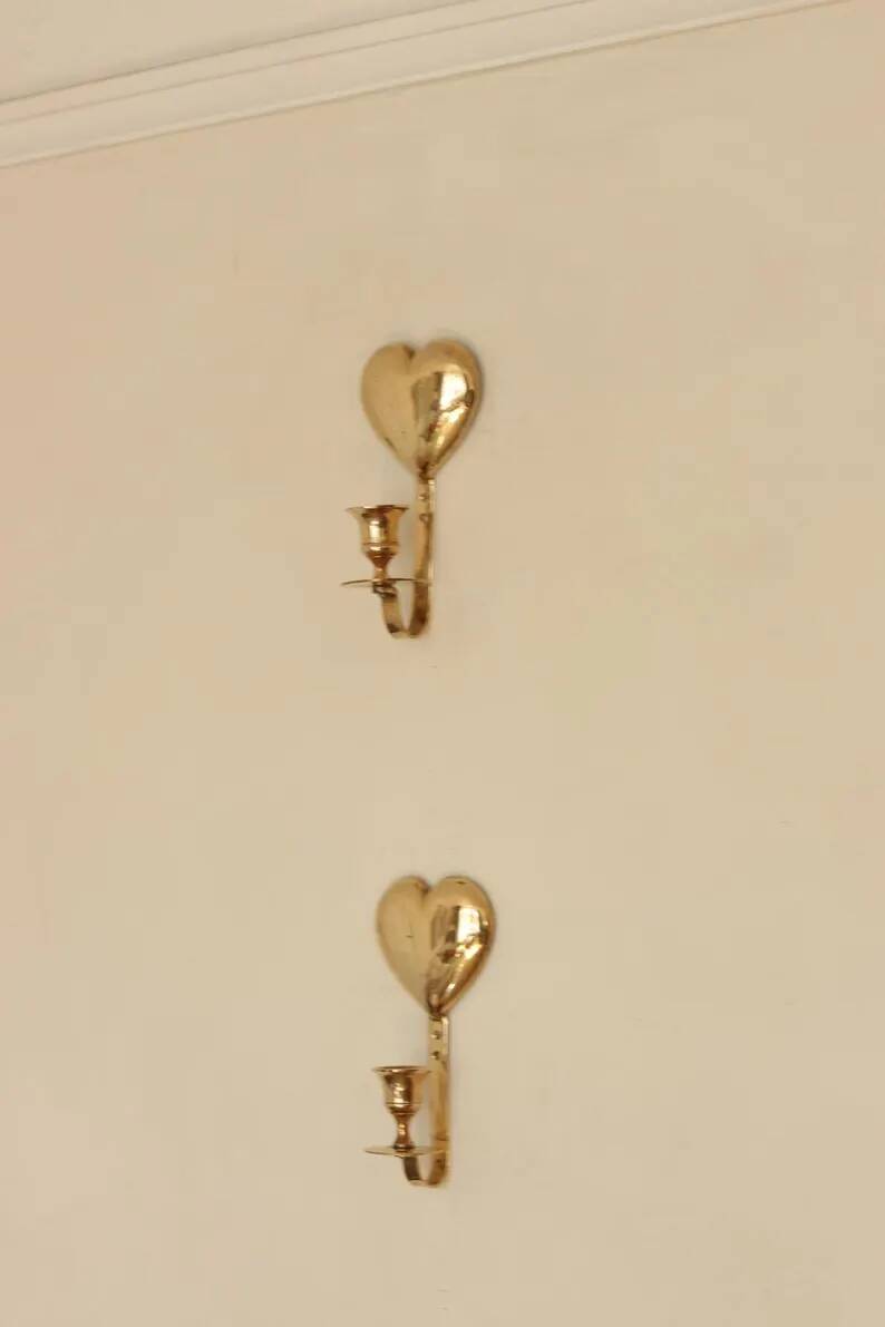 Vintage Brass Heart Shaped Wall Sconces