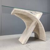 Sculptural vintage travertine console table, 1970s