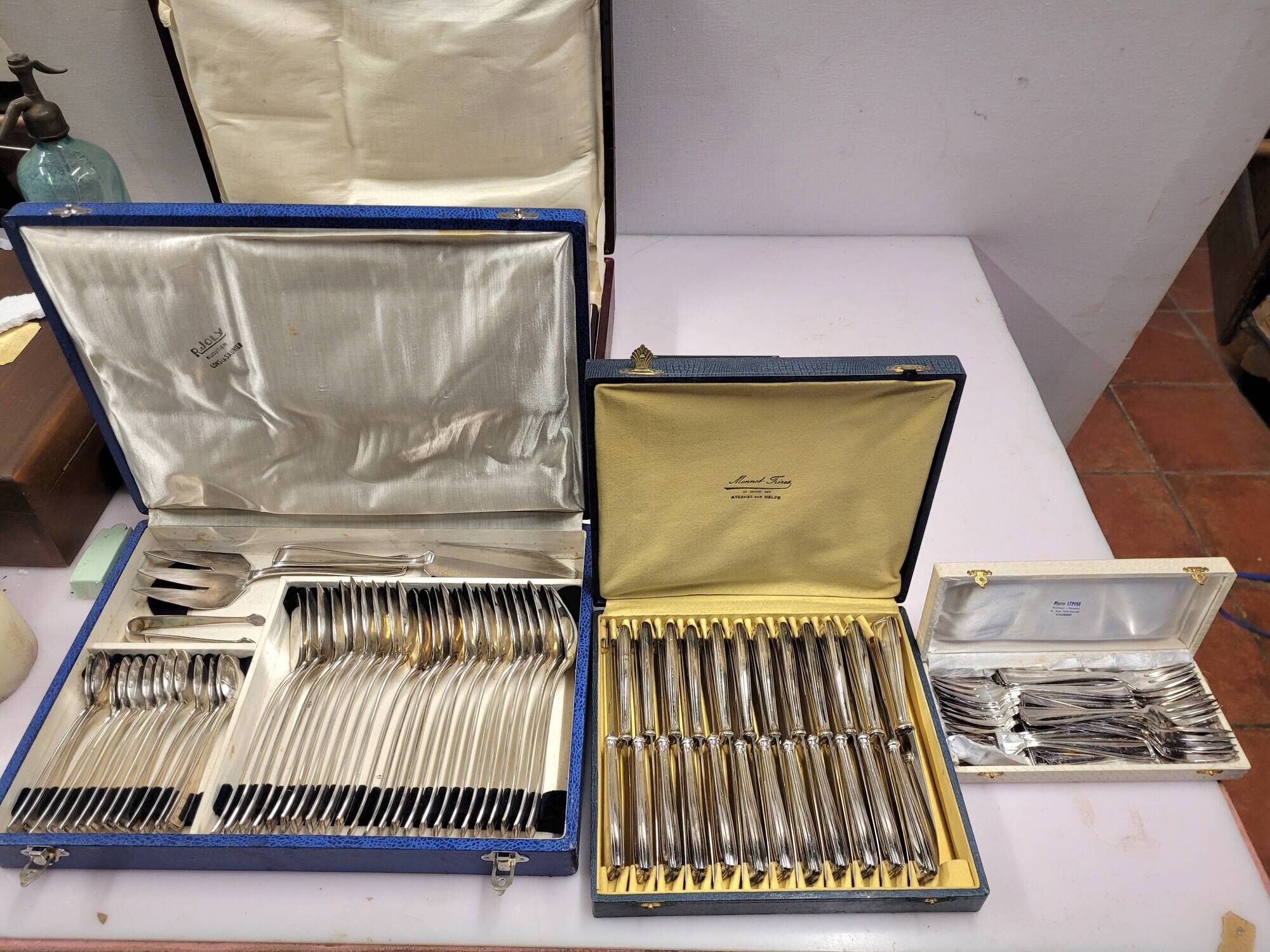 Silver plated cutlery set, Fionnet François, mid-20th century, 149 pieces with boxes