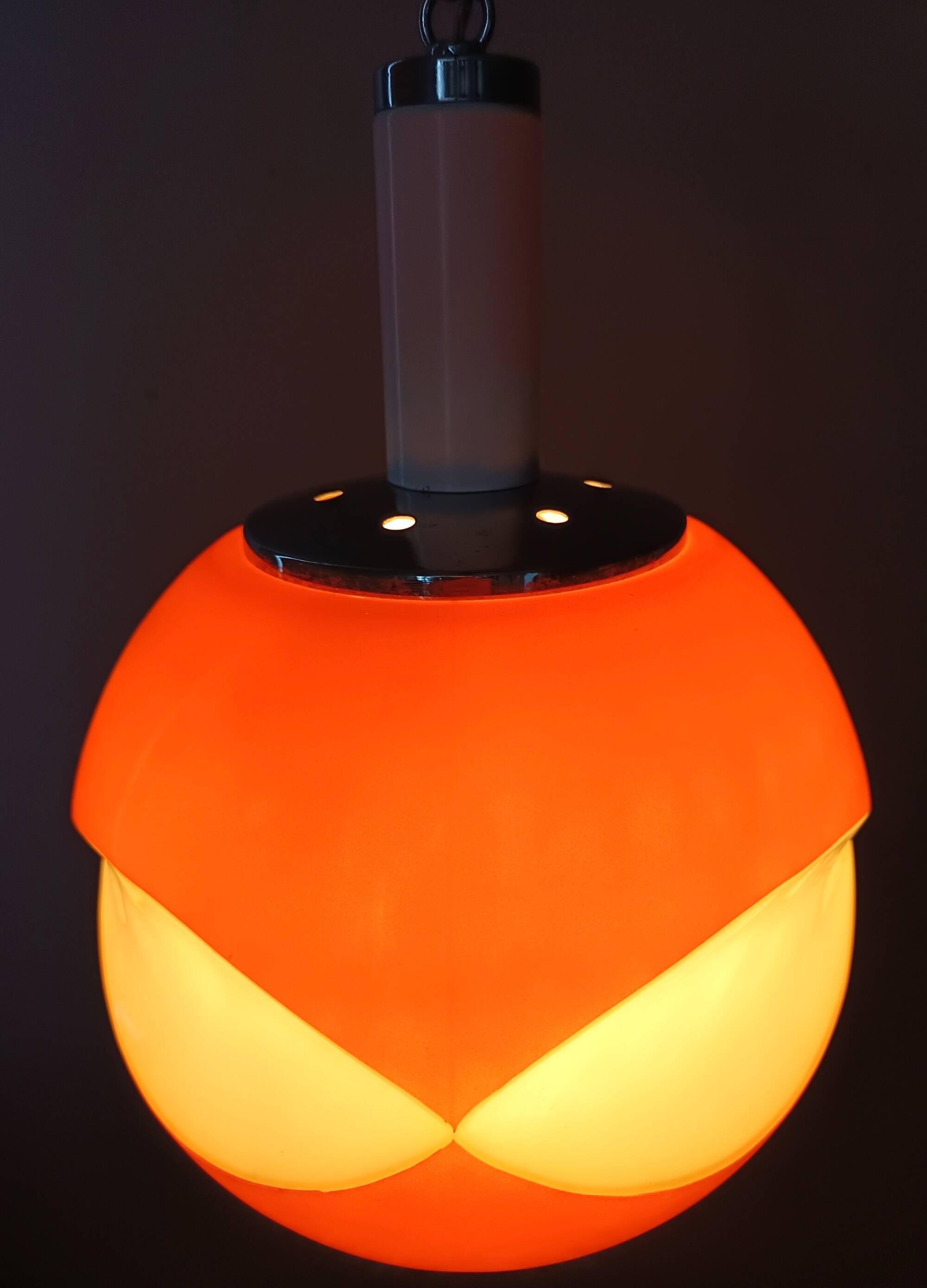 Space Age Orange and White Opaline Glass Pendant, Italy