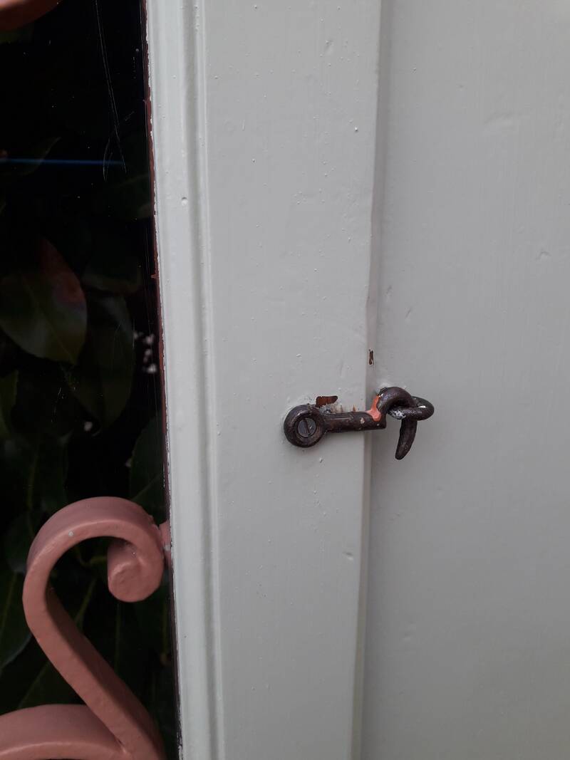 Entrance door 264x99cm old walnut oak wrought iron grille glass panel