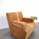 1970s retractable lounge chair in brown stripes with chrome tube frame.