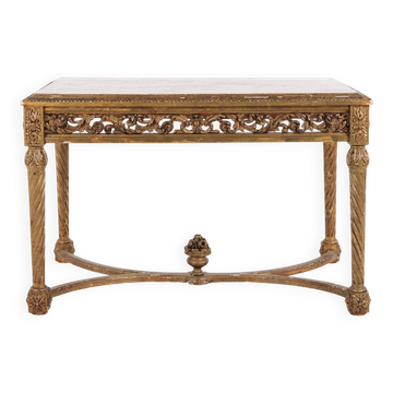 Antique salon table with marble top – detailed carvings – gilded wood – Louis XVI style – 1850s