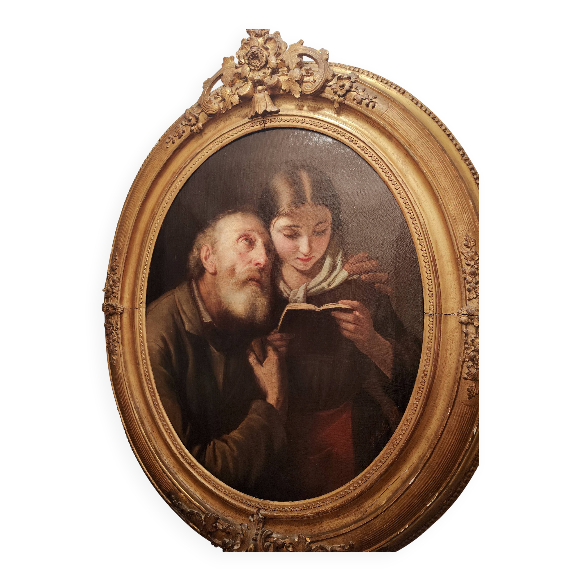 Superb old Italian school portrait of pious reading Fortunato Bello