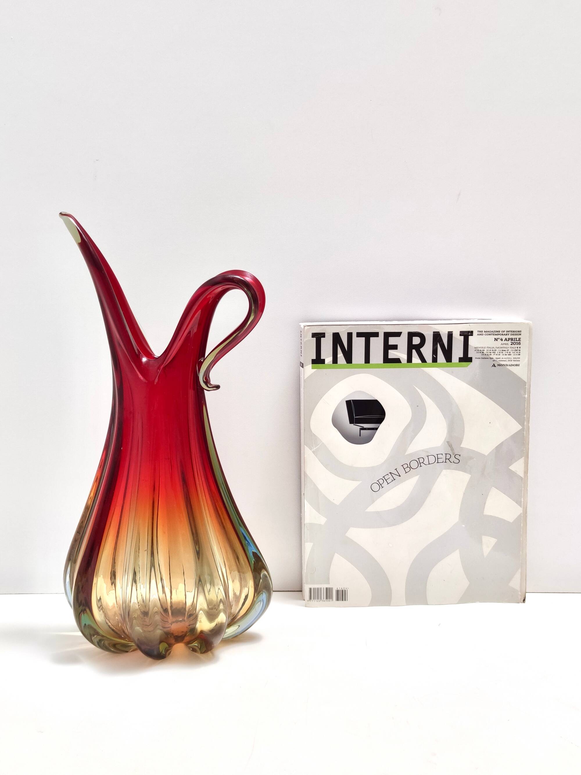 Red, Orange and Yellow Sommerso Murano Glass Vase, Italy