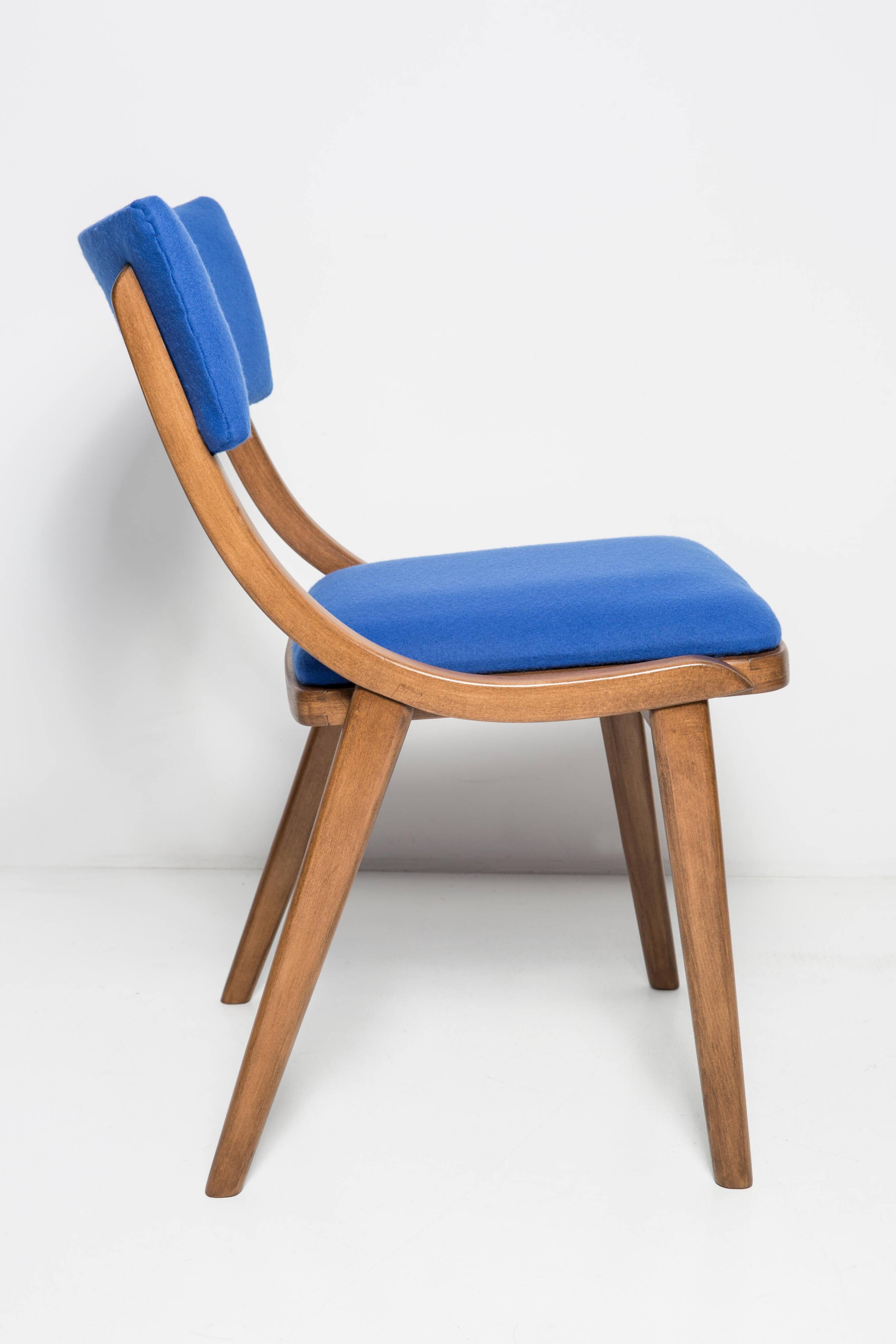 Bumerang Chair Mid-Century Modern, Royal Blue Wool, Poland, 1960s
