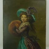My. allard school of the late nineteenth century, young girl with blue hat, oil on canvas. signed