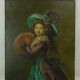 Ma. allard école de la fin du xixe siècle, jeune fille au chapeau bleu, huile sur toile. signée