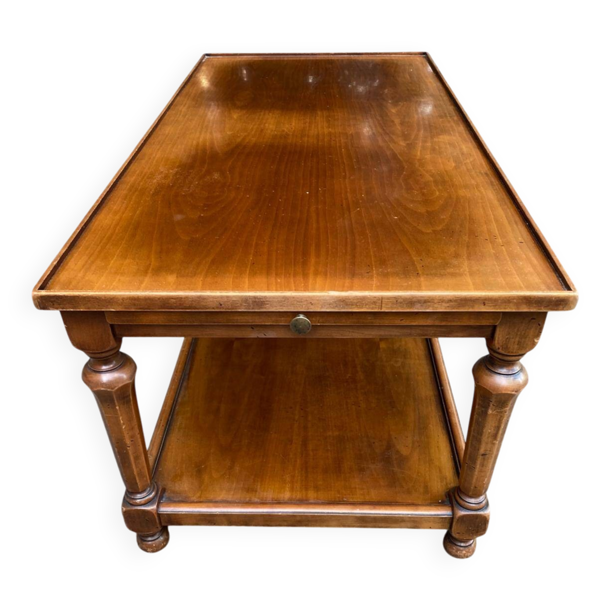 Extendable coffee table in solid wood with two shelves, 100 cm