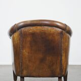 Cognac-Colored Vintage Sheepskin Leather Club Armchair