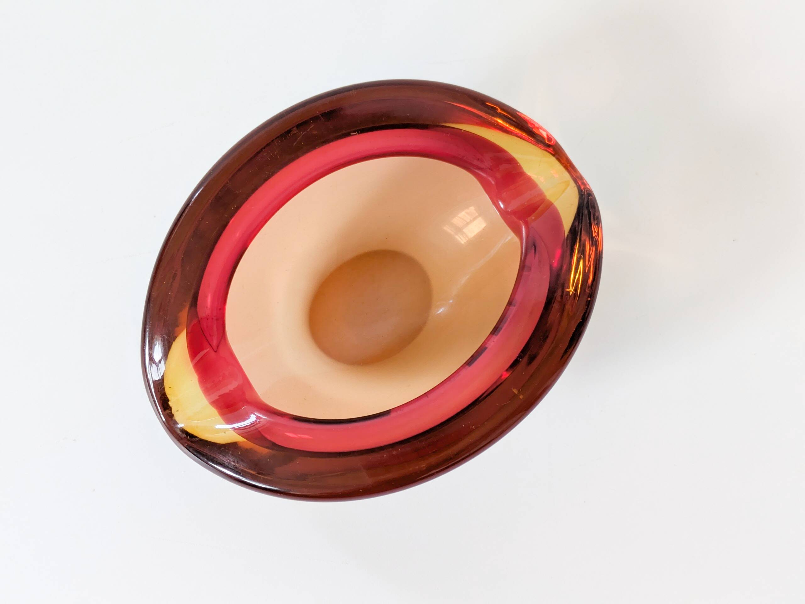 Murano glass catchall in Sommerso style, Orange Rose.