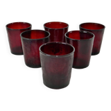 Set of 6 70s burgundy colored glass glasses