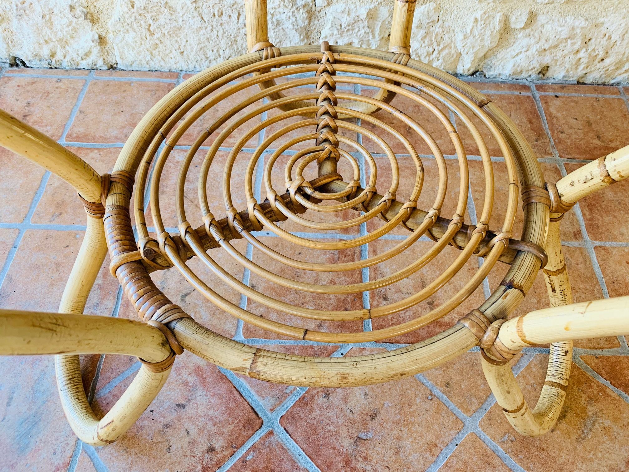 Rattan coffee table with range magazines, vintage circa 60's