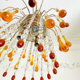 Lustre cascade Murano vintage en verre ambré et cristal, chandelier it