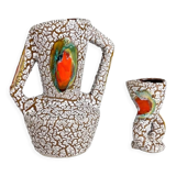 Pair of ceramic vases cracked and flamed Vallauris 70s