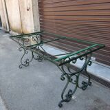 Rectangular table in wrought iron and wood