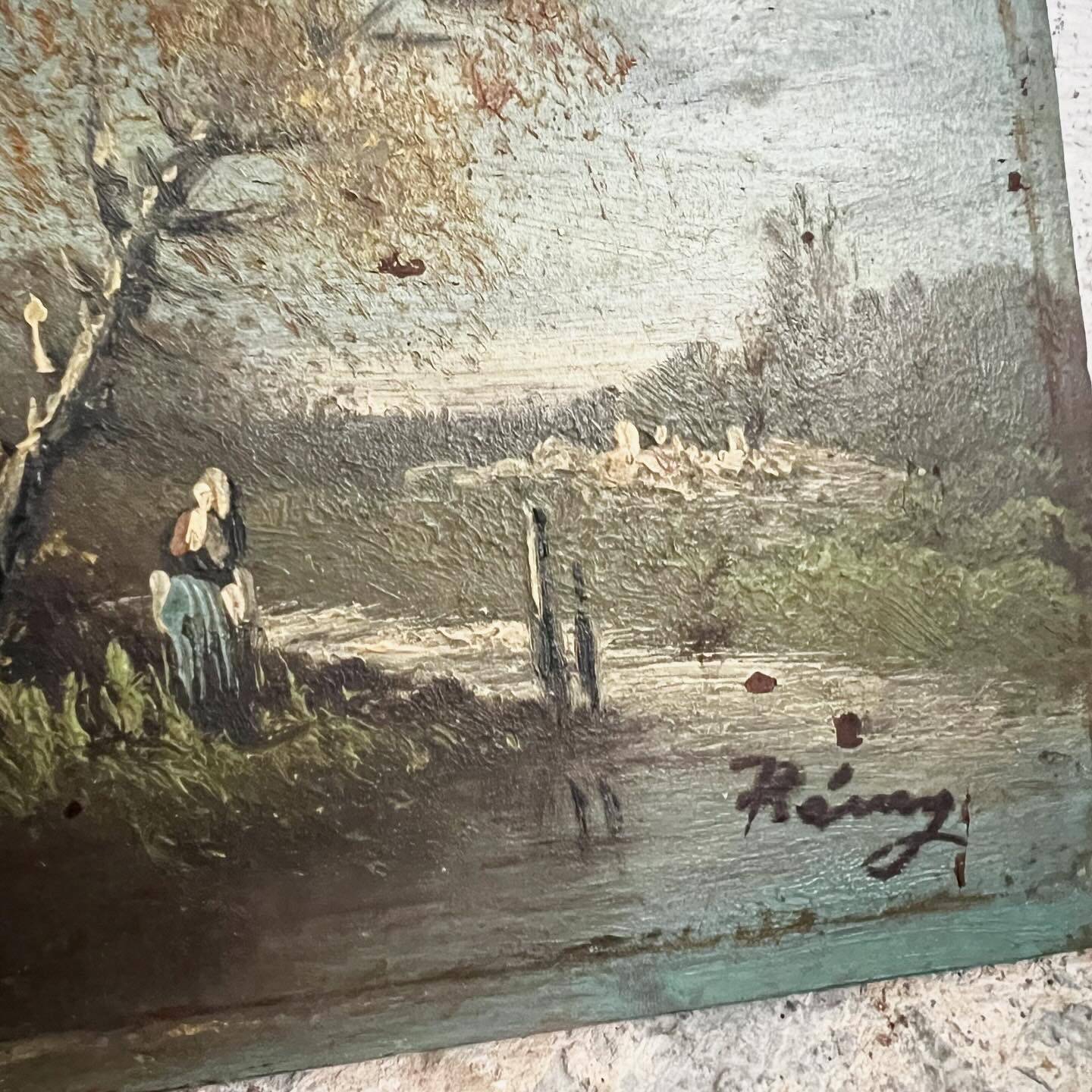 Old French Barbizon countryside painting
