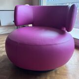 Armchair Curl leather heater fuschia Roche Bobois swivel