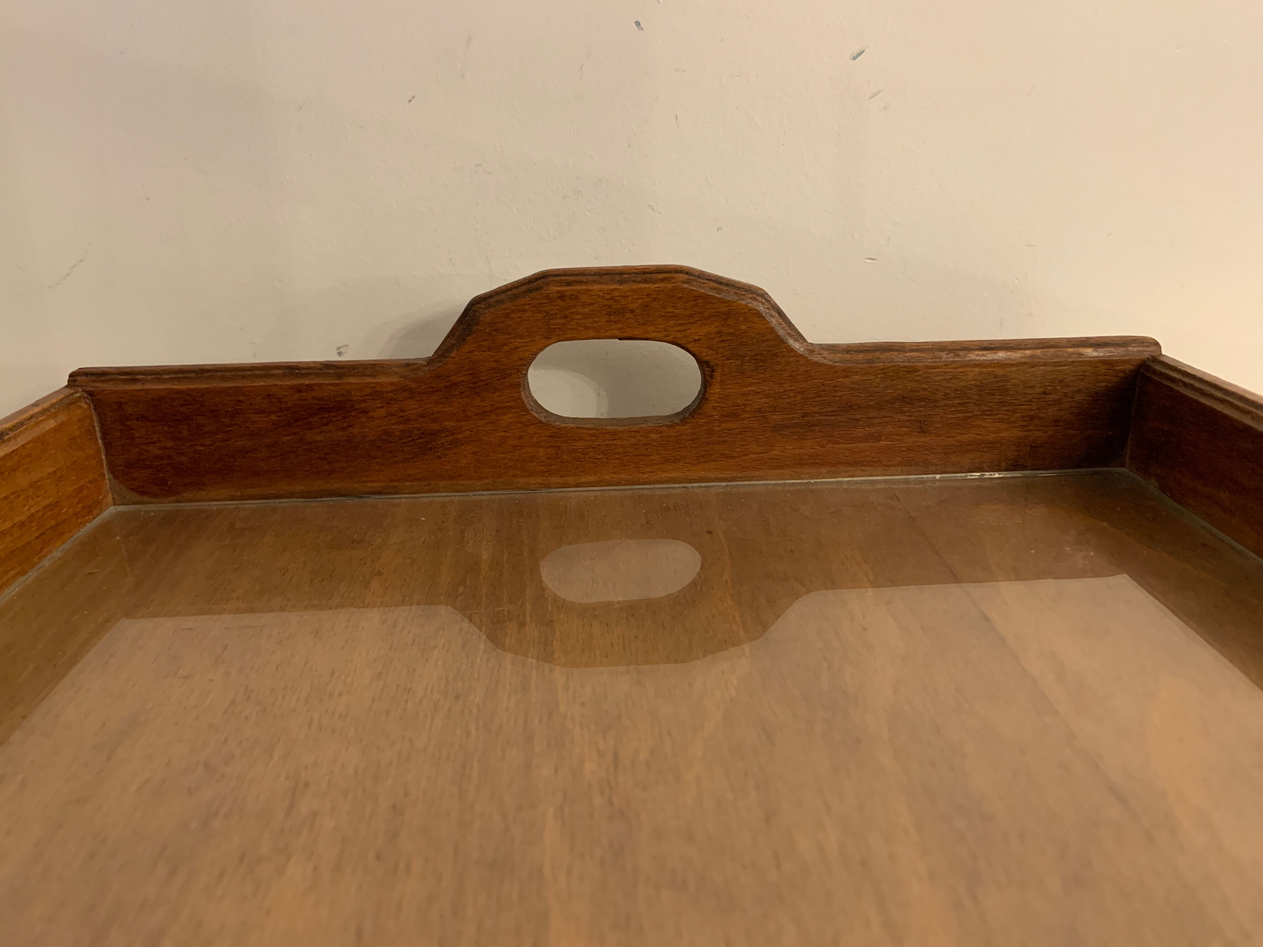 Old wooden and glass tray