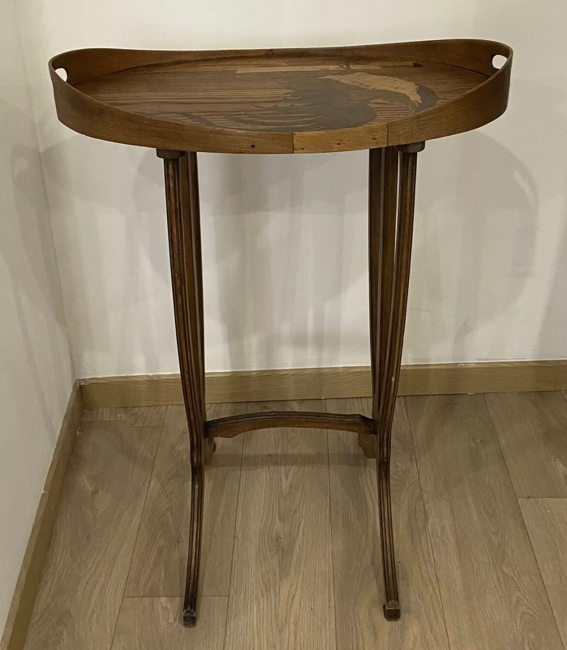 Lounge table rooster signed galle era art nouveau marquetry