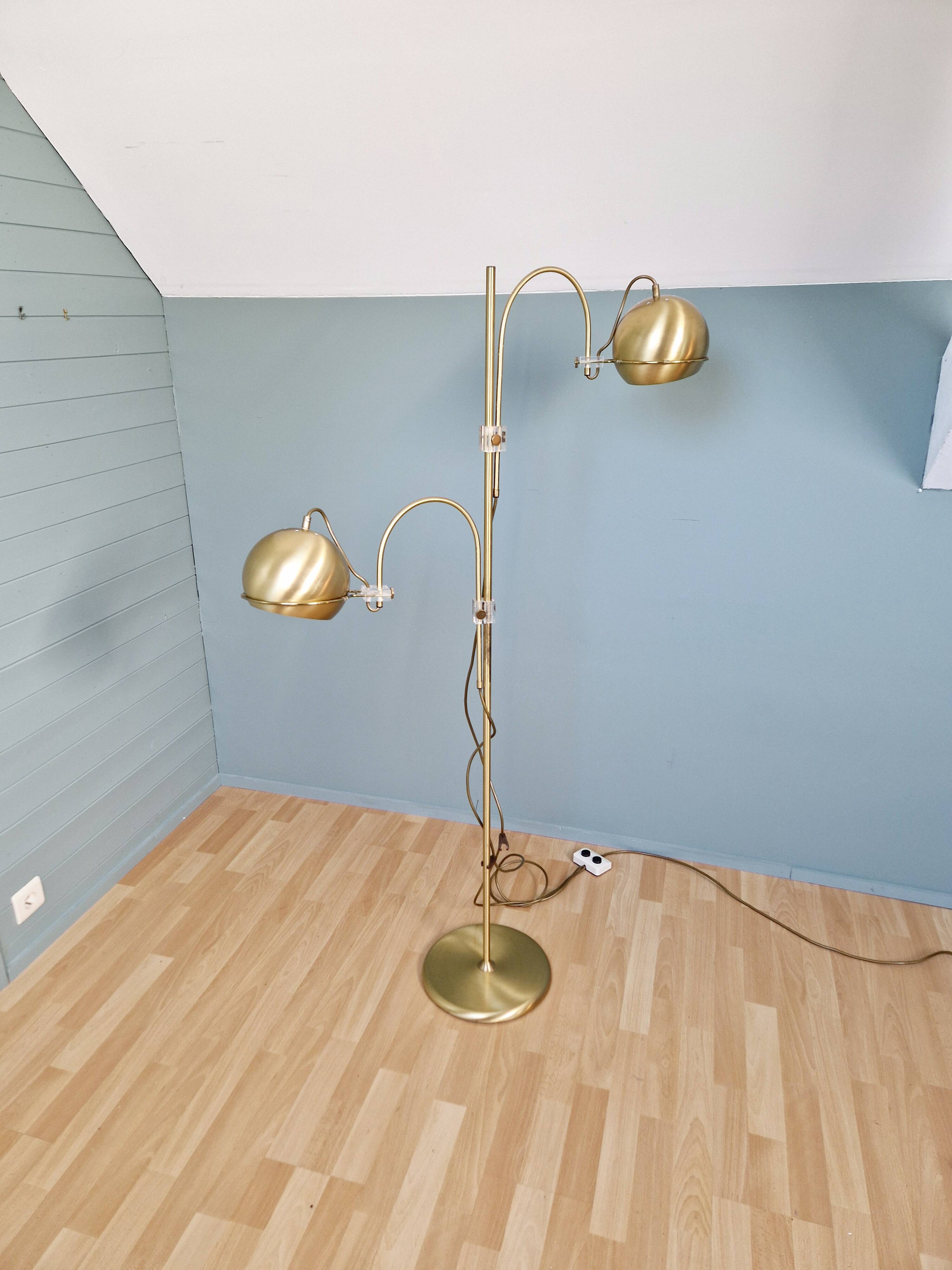 Eyeball double arc floor lamp in brass, GEPO (Netherlands), 1970s
