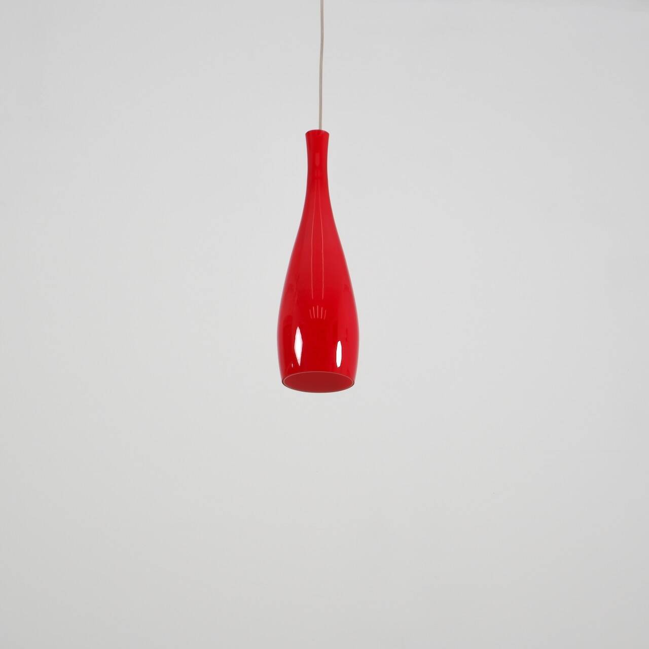 Set of 2 red „Bang“ opal glass pendant lamps by Jacob Bang for Fog & Morup