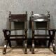 Pair of medieval style chairs in solid wood and leather, 19th century, circa 1850