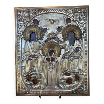 Icon "Coronation of the Mother of God" in silver, early 19th century.