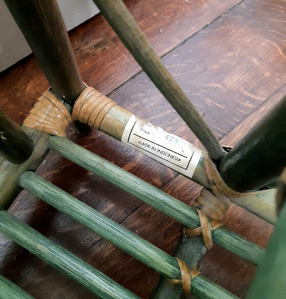Indonesian magazine holders made of bamboo and vintage green rattan