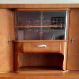 Dresser - 1950s elm cabinet with gold-decorated display case, in good condition.