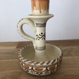 Set of two candlesticks/candle holders in orange and brown tones