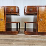 Pair of Art Decò bedside tables in walnut and thuja