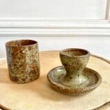 Egg cup and bowl set in pyrite stoneware