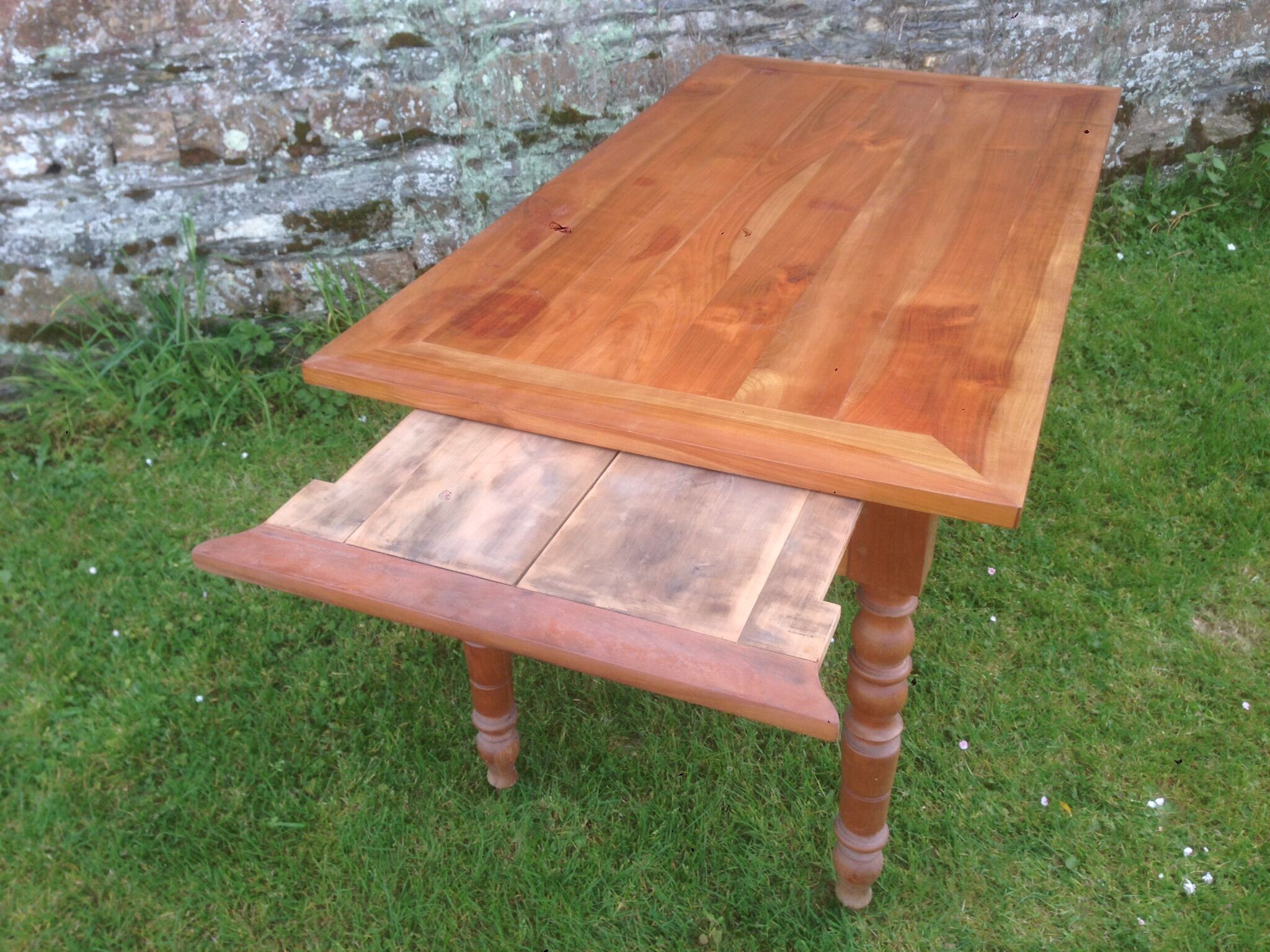 Farm table with turned feet in cherrywood