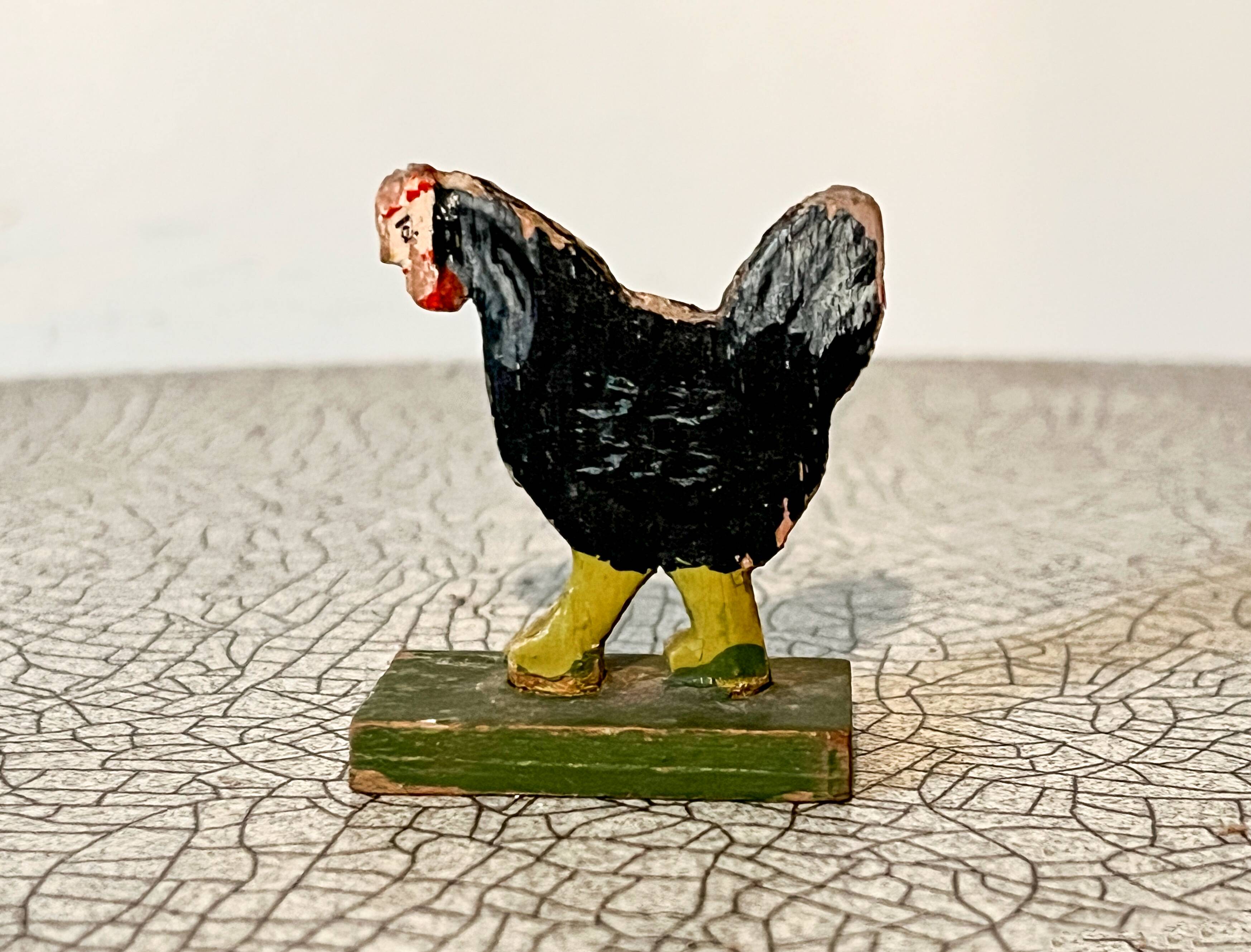 Wooden figurine, farm animals, farmyard, hen; old toy