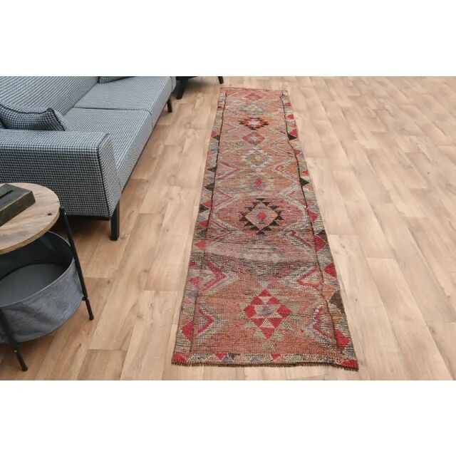 1970s Turkish Oushak Handmade Wool Cotton Orange Runner Rug 78x355