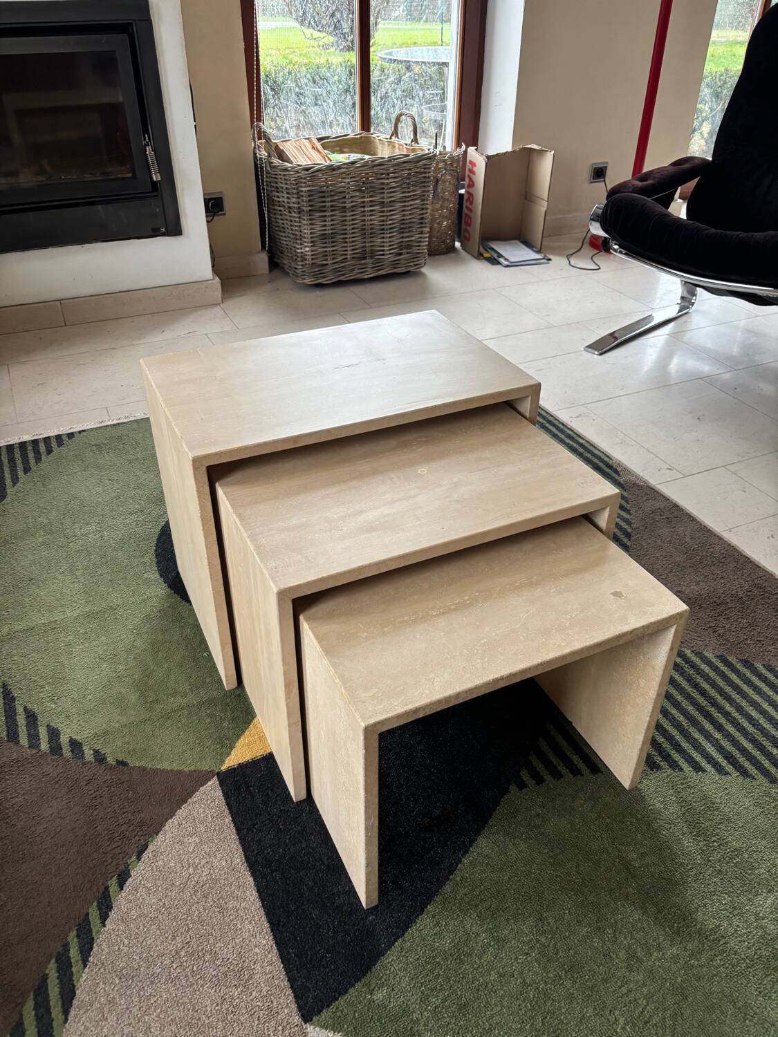 Lot de 3 tables gigognes en travertin