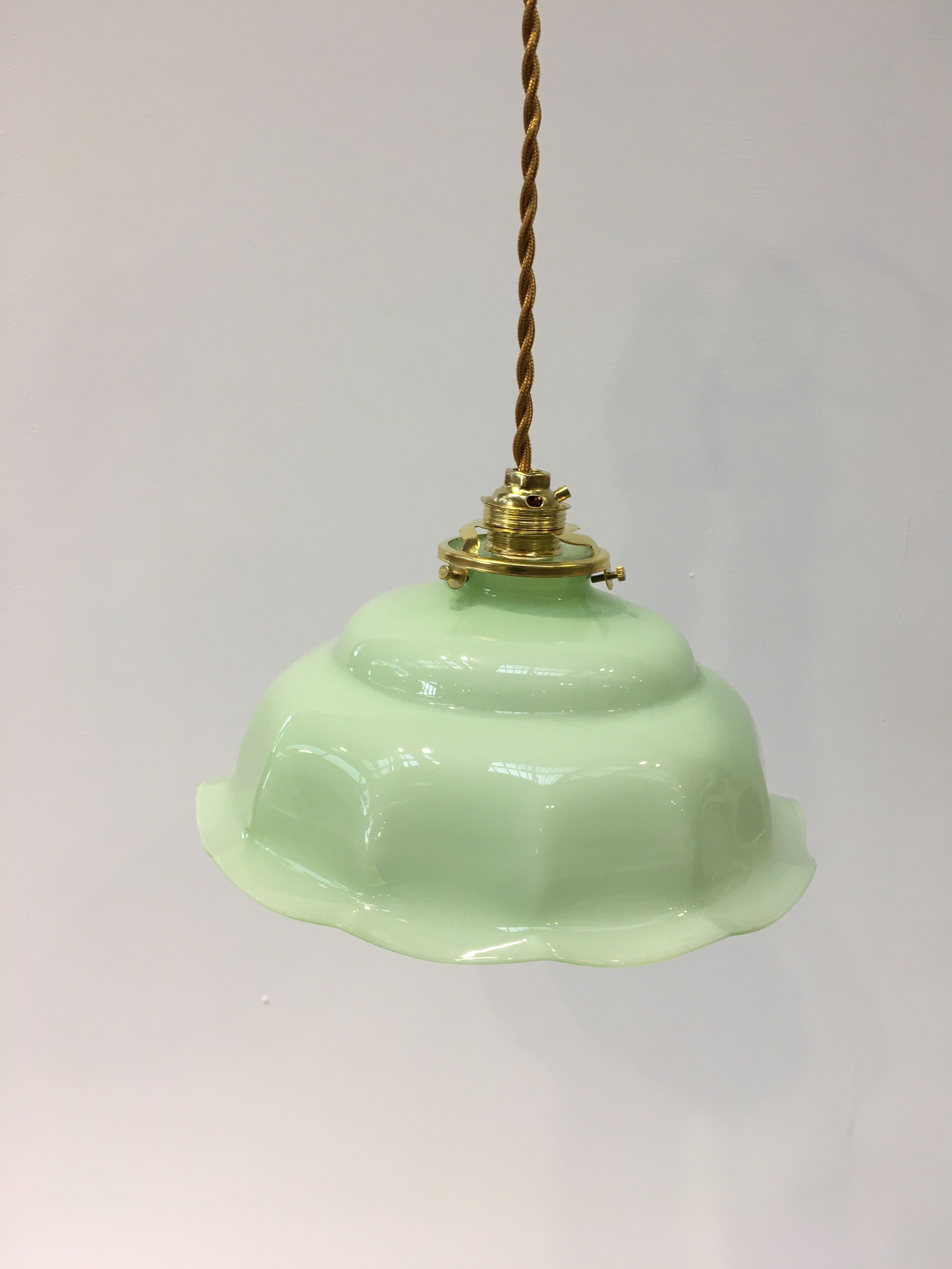 Vintage suspension lamp in green opaline