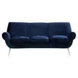 Gigi Radice Mid-Century Modern Midnight Blue Cotton Velvet Curved Italian Sofa