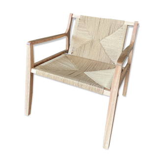 Oak wood and straw armchair