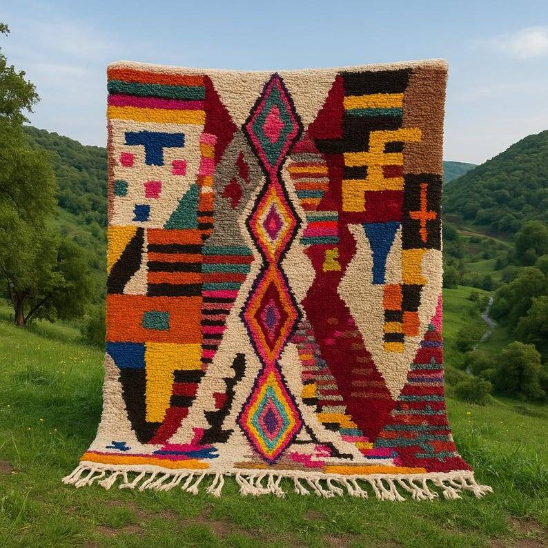 Moroccan Boujaad Rug – Handwoven Colourful Geometric Wool Carpet 150/250cm