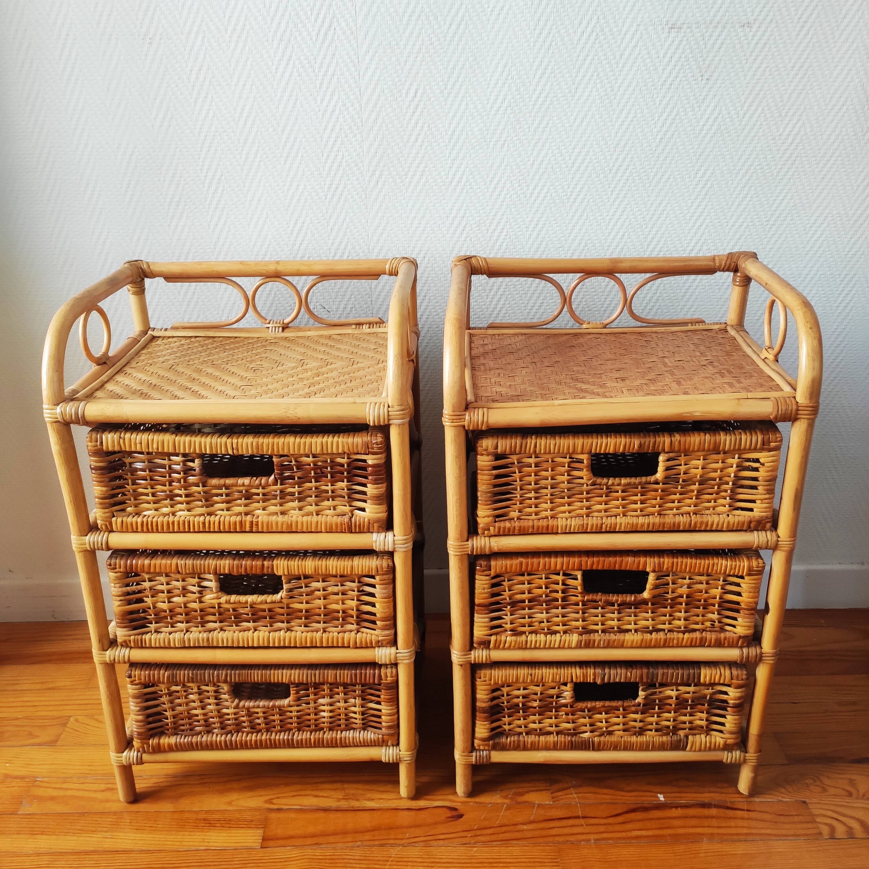 Pair of vintage rattan bedside tables