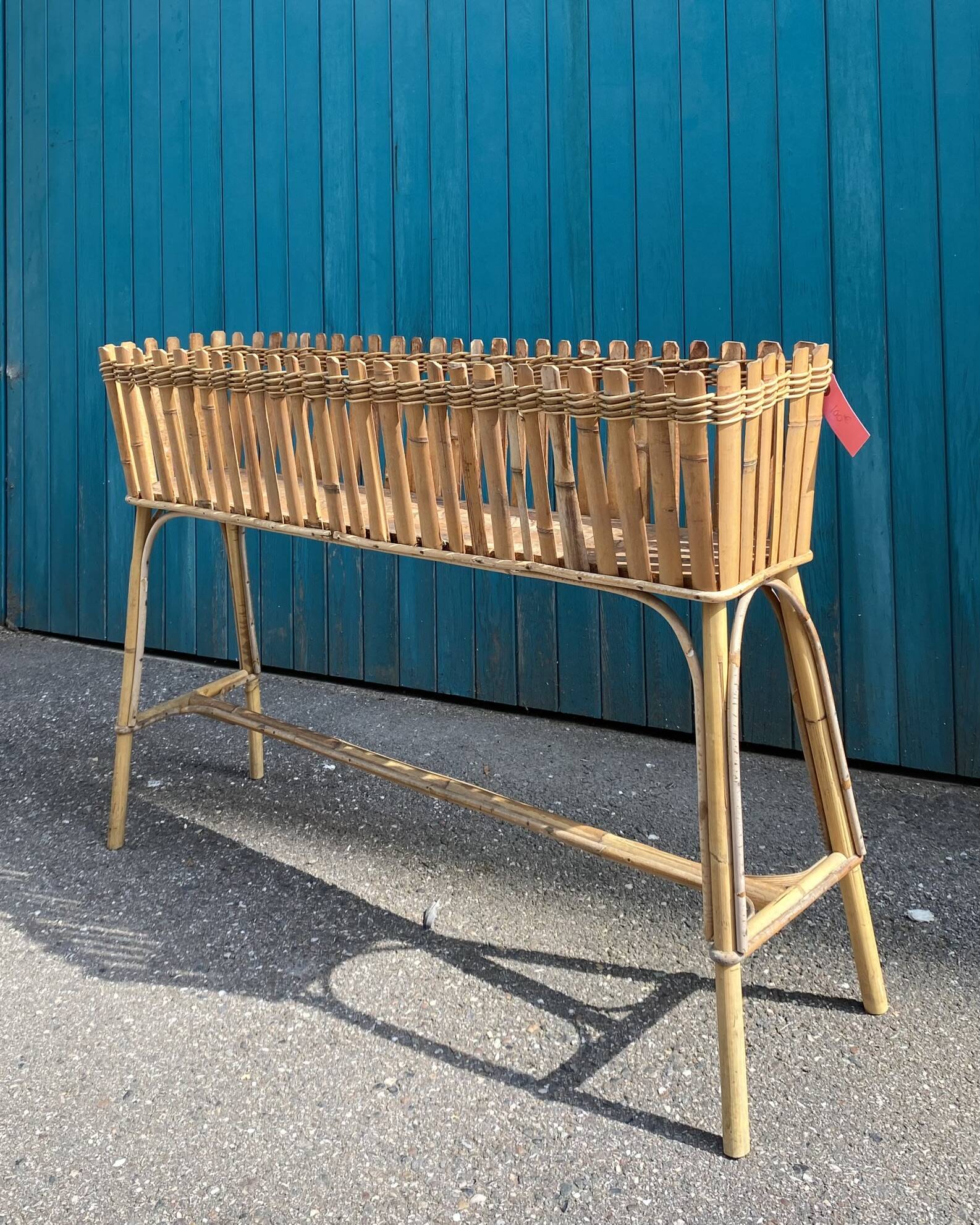 Large vintage bamboo and rattan planter