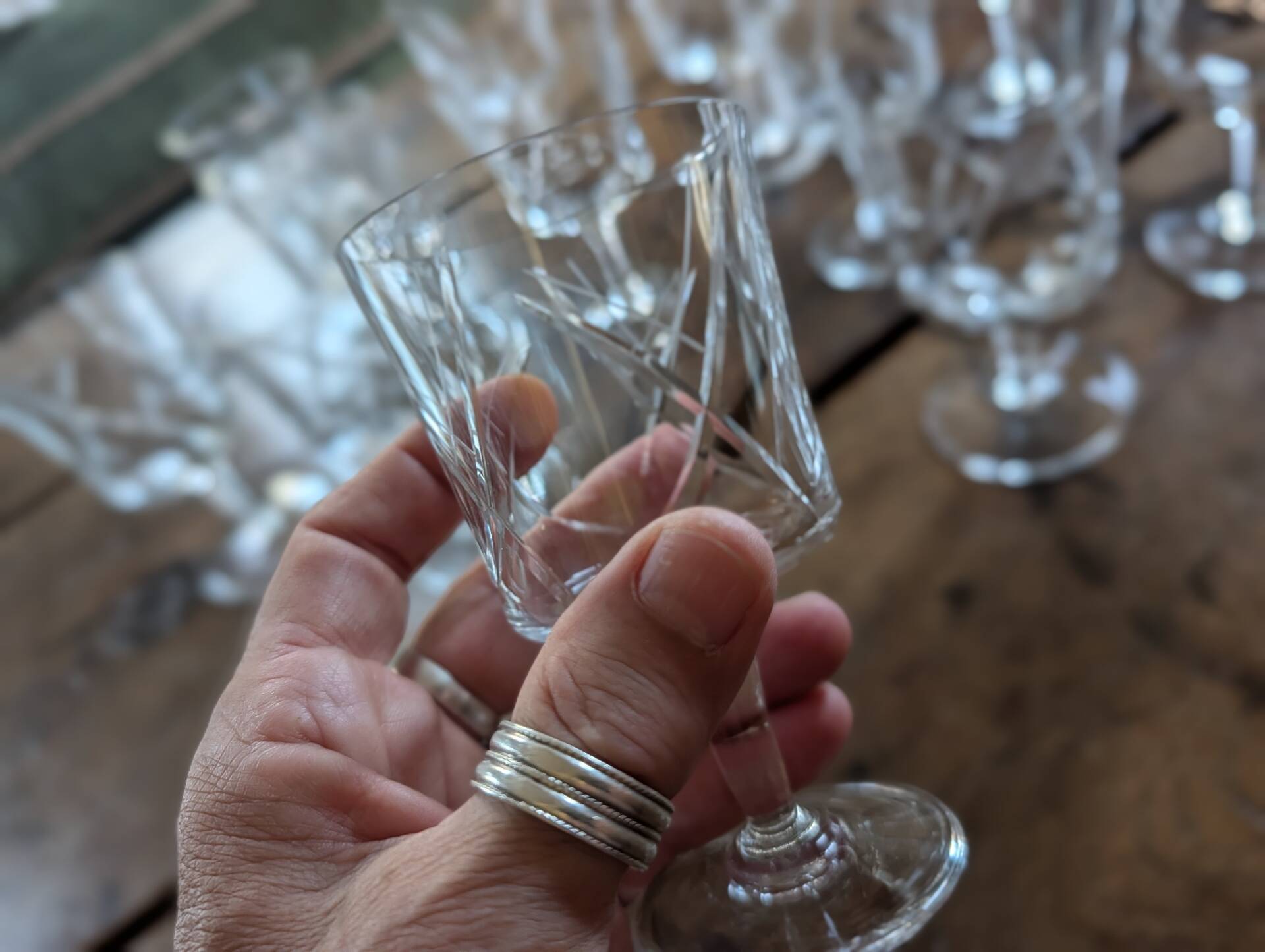 12 cut crystal glasses on stems – 1930s-1950s