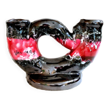 Vintage artisanal two-tone earthenware candle holder Vallauris France