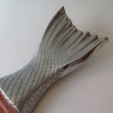 Serving dish, teak fish and silver metal